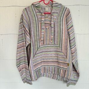 Artesanias Molina Mexico Baja Pullover Hoodie Striped Hippie Surfer Poncho L